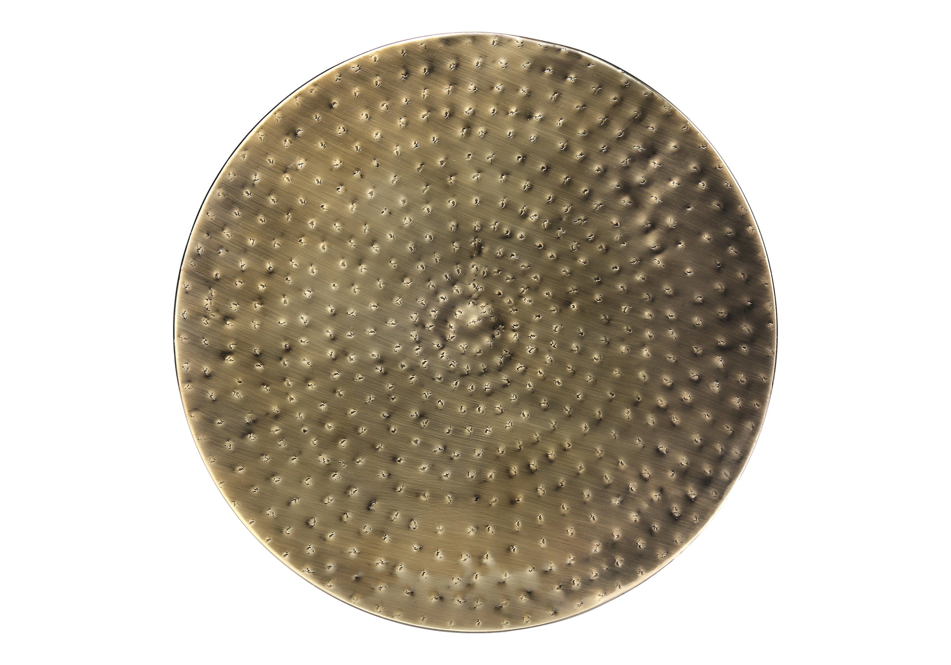 Hammered brass charger plate with textured dimpled surface  inch diameter