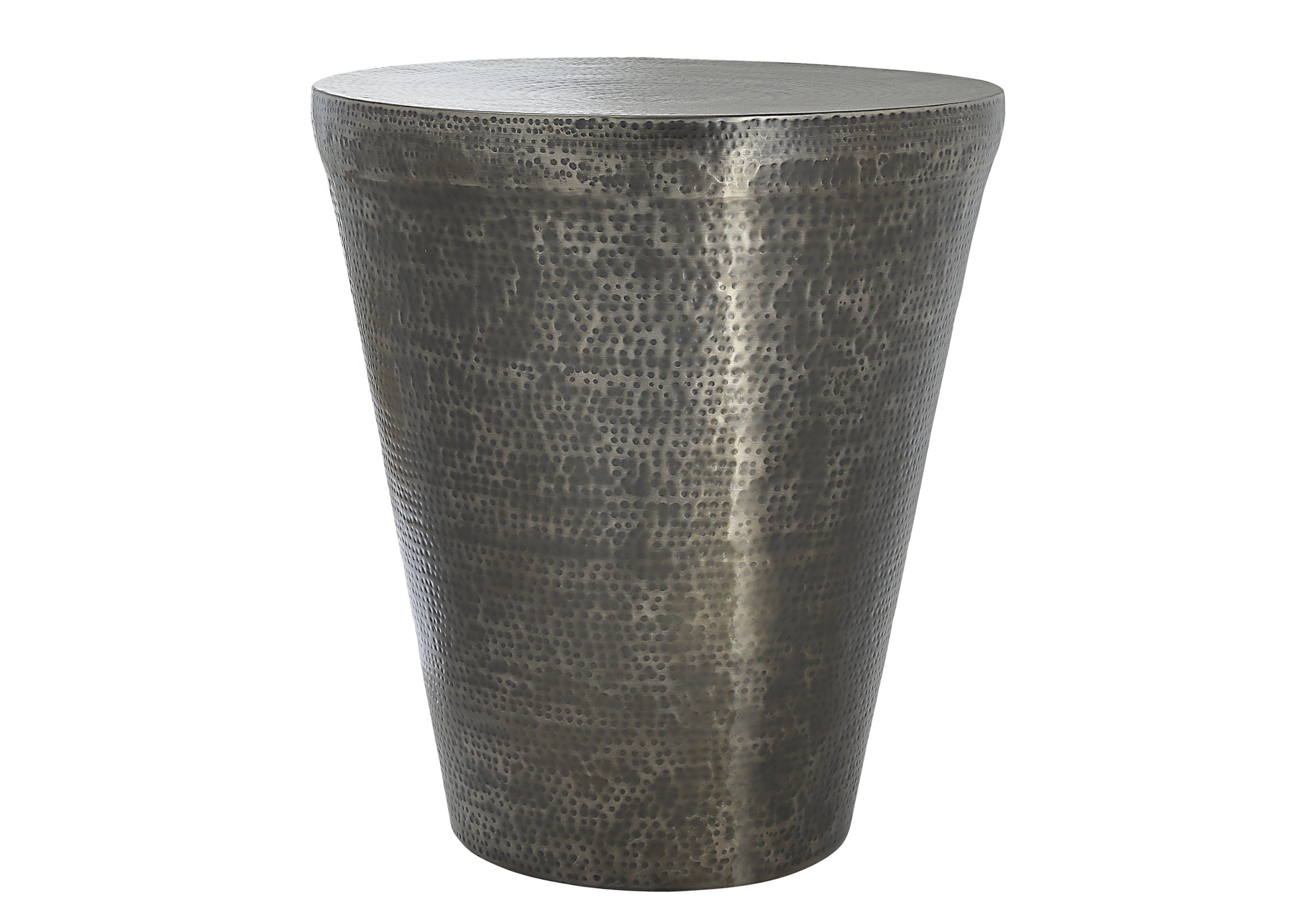 Textured metal accent table with hammered finish perfect as a side table