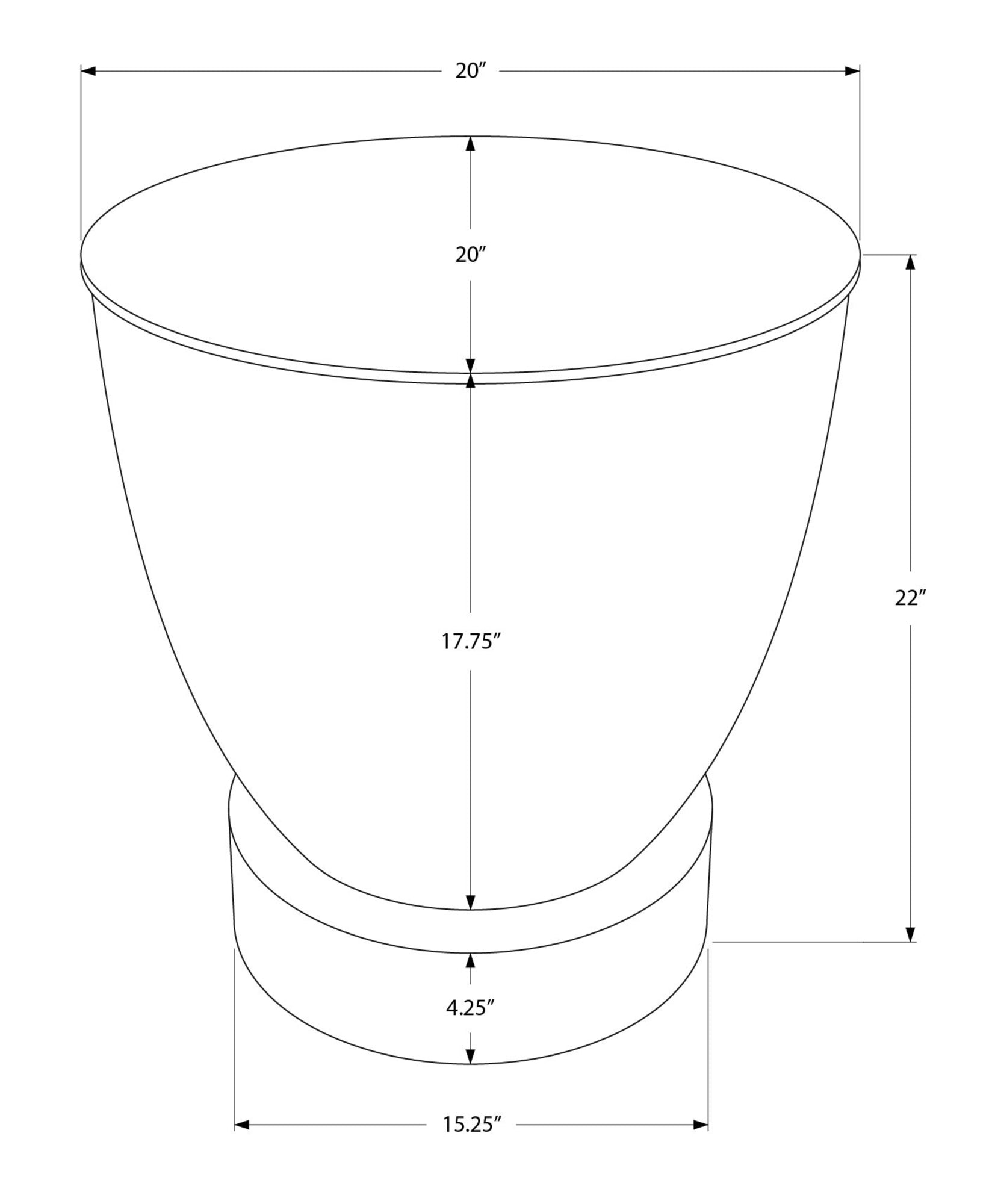 Blueprint of a large outdoor planter  inches wide and  inches tall with base dimensions