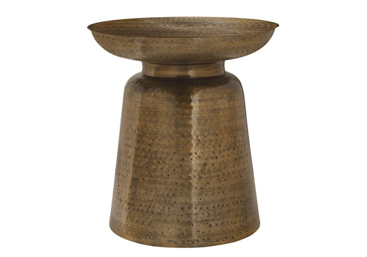 Textured antique brass accent table with hammered finish perfect for modern decor