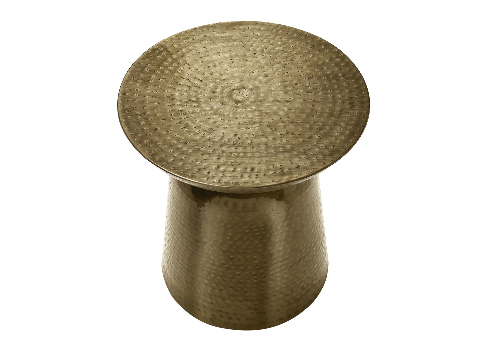 Textured antique brass round side table with hammered finish