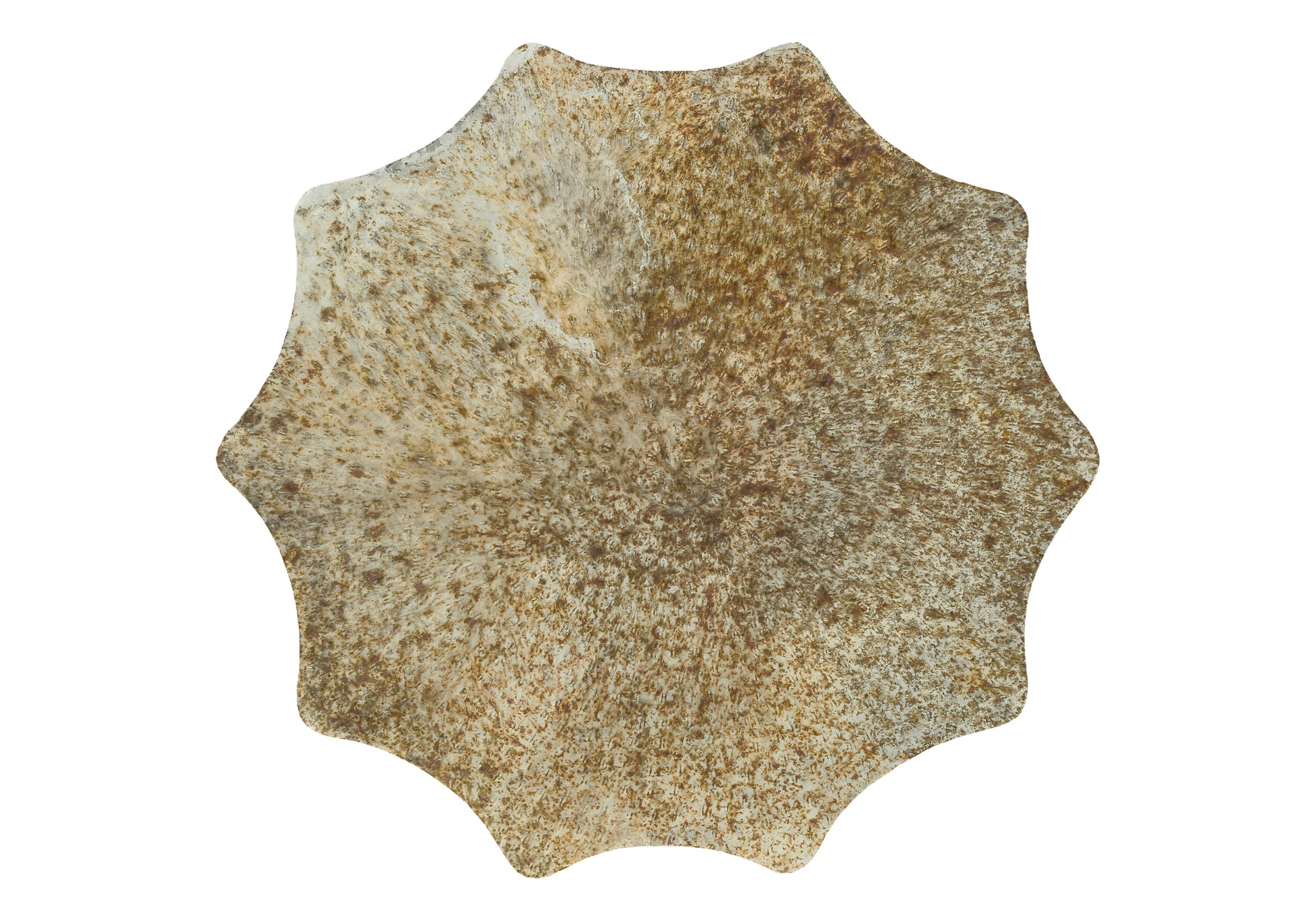 Starshaped natural hide coaster with speckled tan and white texture