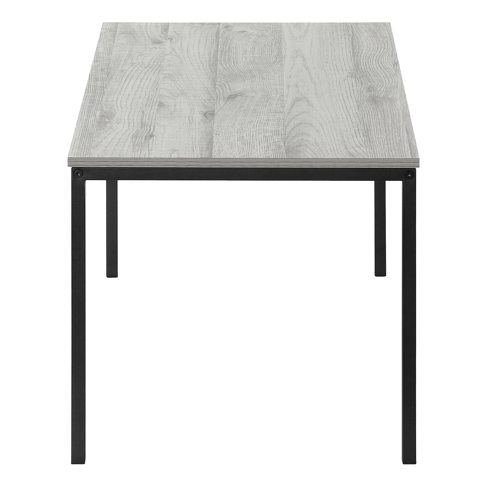 Rustic grey wood grain desk with black metal frame