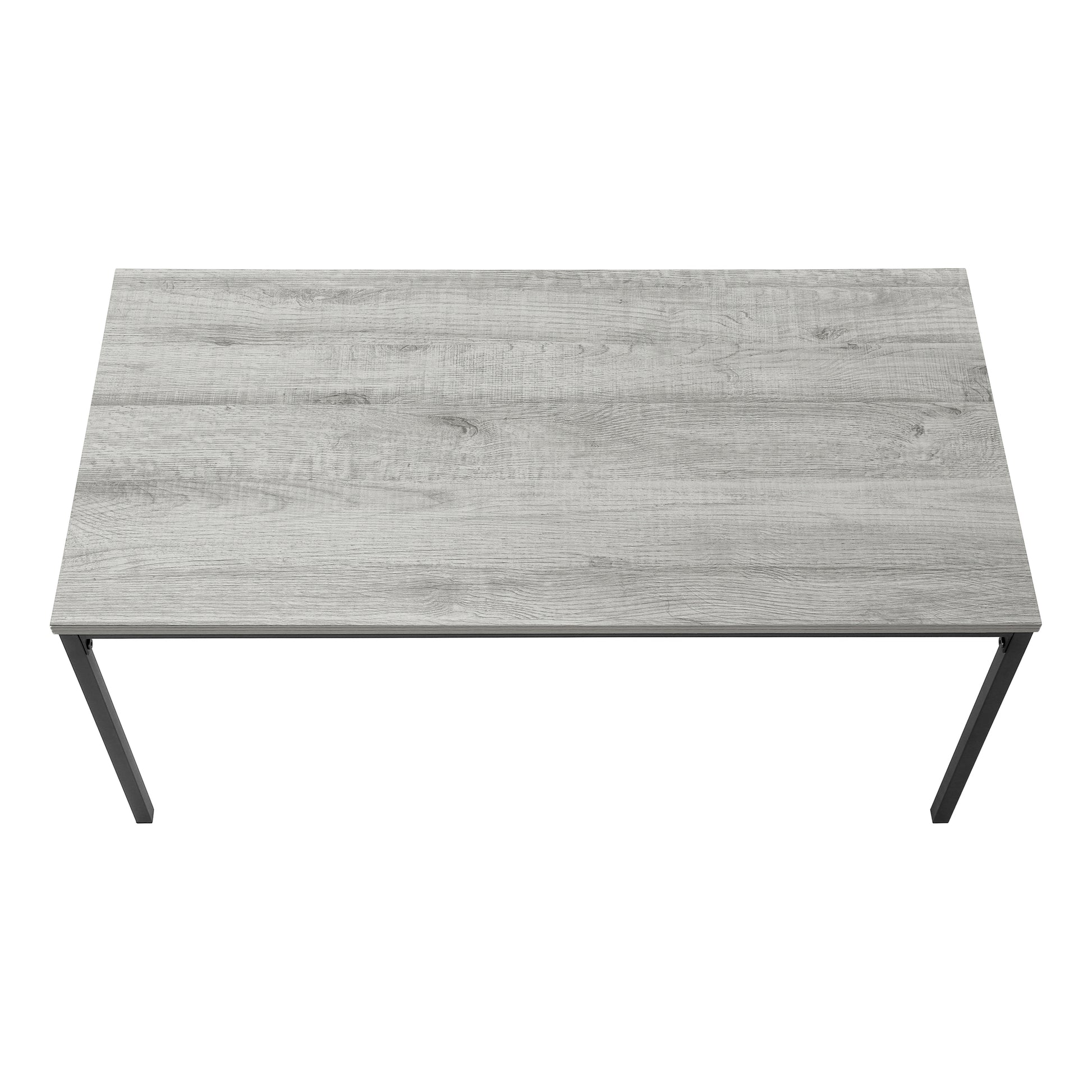 Modern grey wood grain coffee table with black metal legs