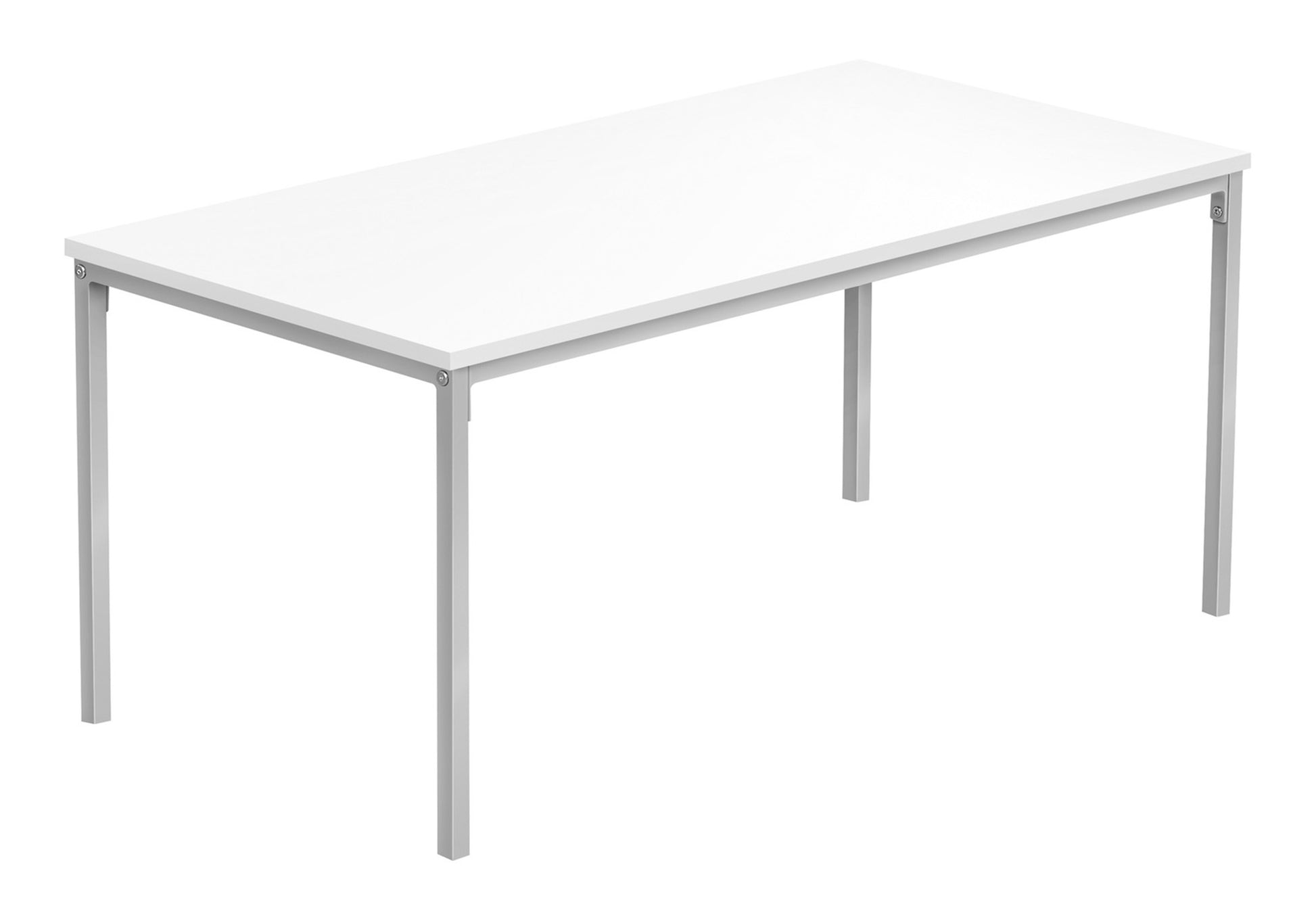 Modern white rectangular desk with silver metal legs perfect for home office setups