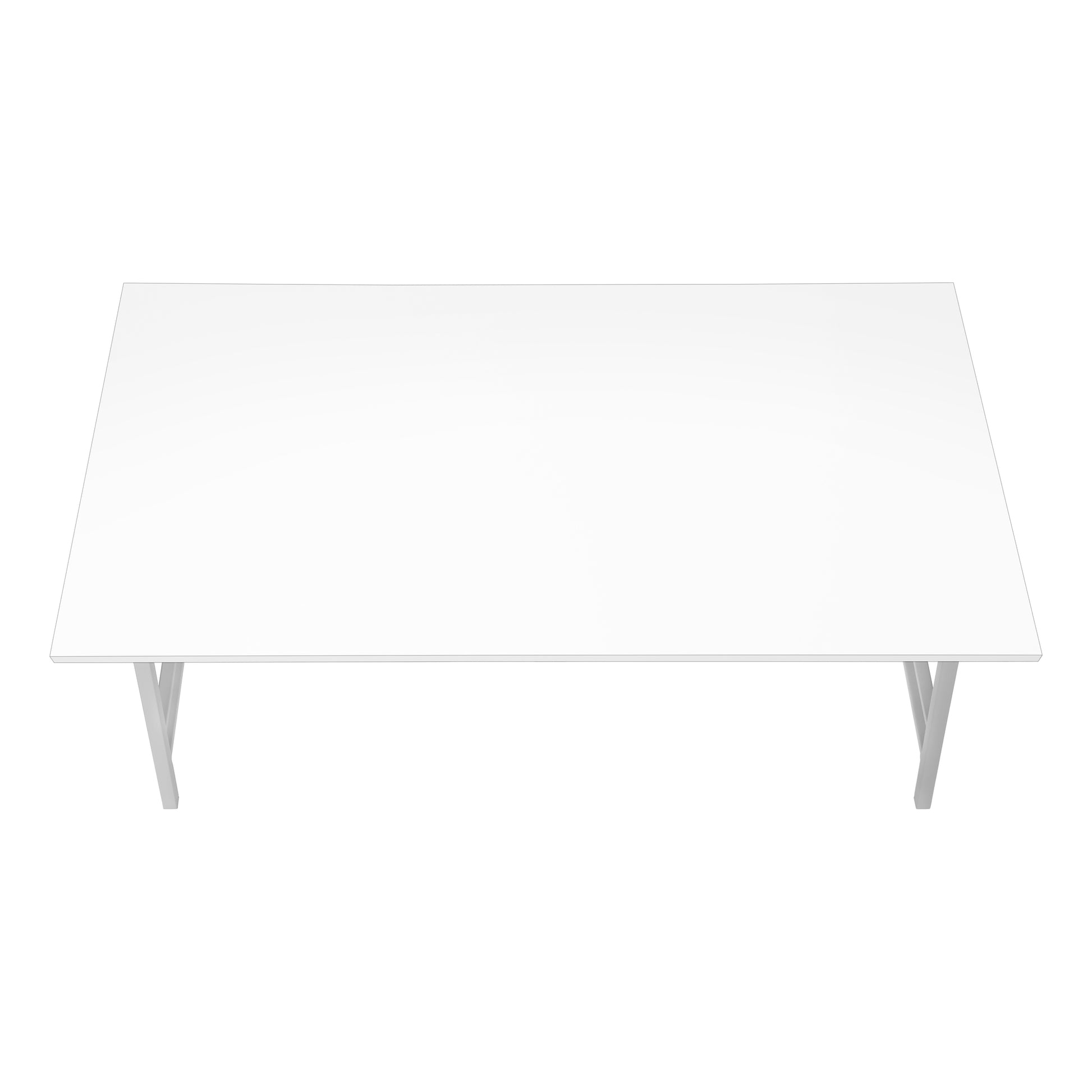 Minimalist white desk with angled silver legs ideal for modern home offices