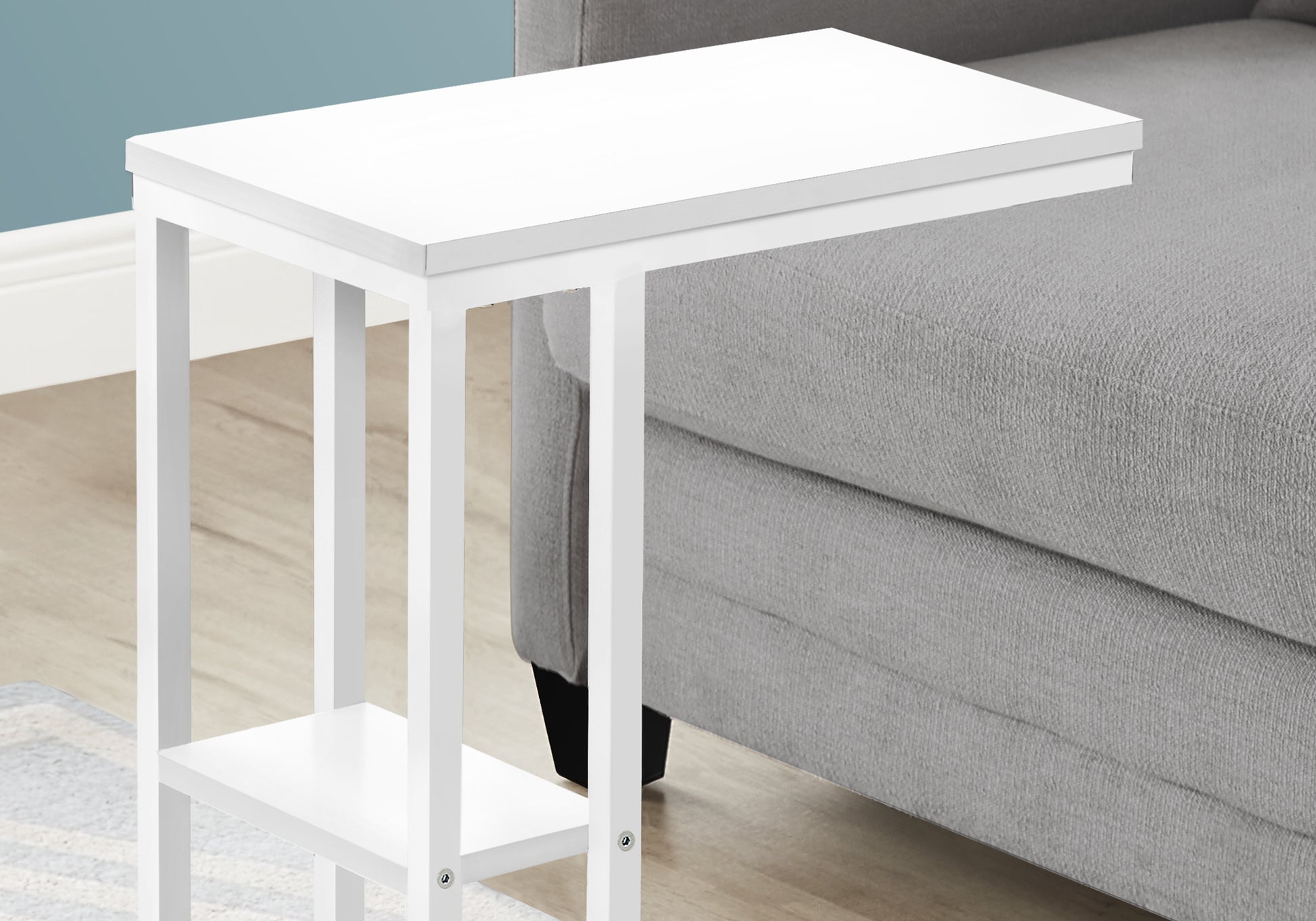 White Ctable with two shelves and a slim design perfect for small spaces