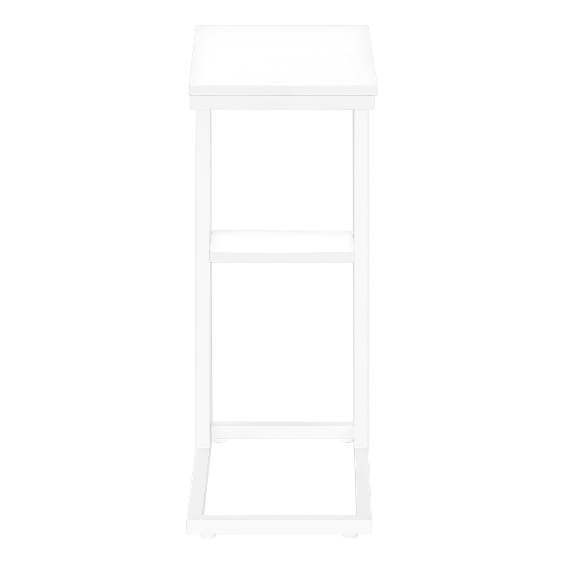 Modern white side table with sleek metal frame and two shelves perfect for minimalist decor