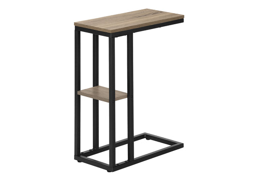 Ctable with light oak top and black metal frame for bedside use
