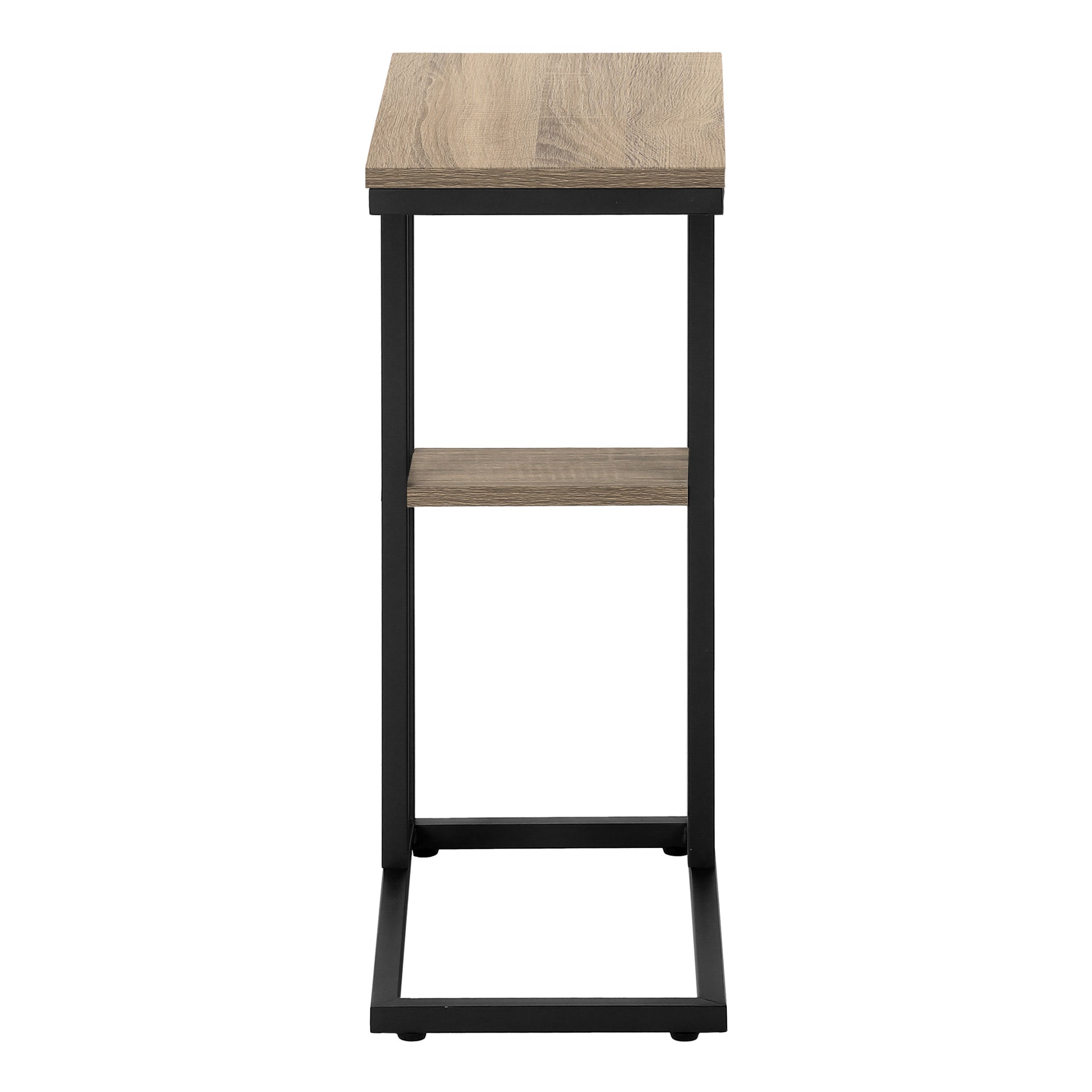 Modern side table with rustic oak finish and black metal frame