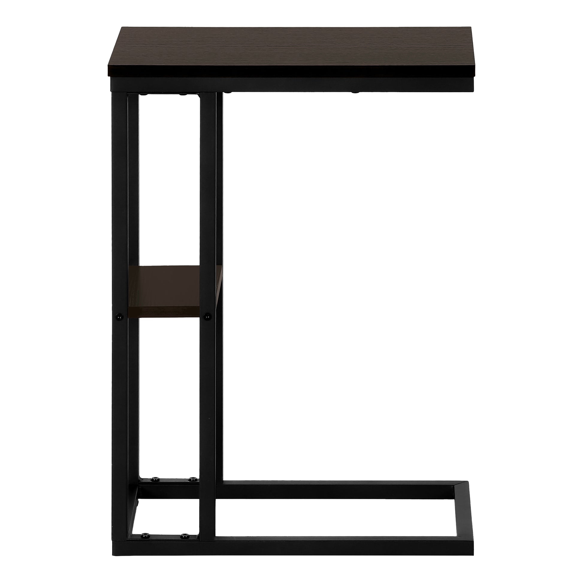 Modern ctable with dark wood top and black metal frame