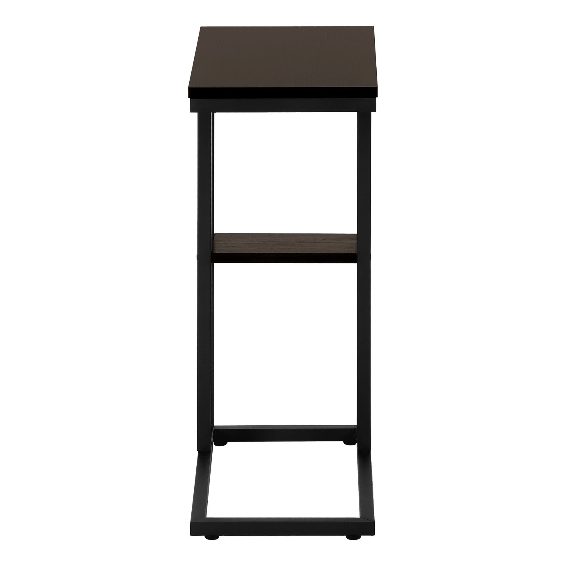 Modern Cshaped side table with dark wood top and black metal frame