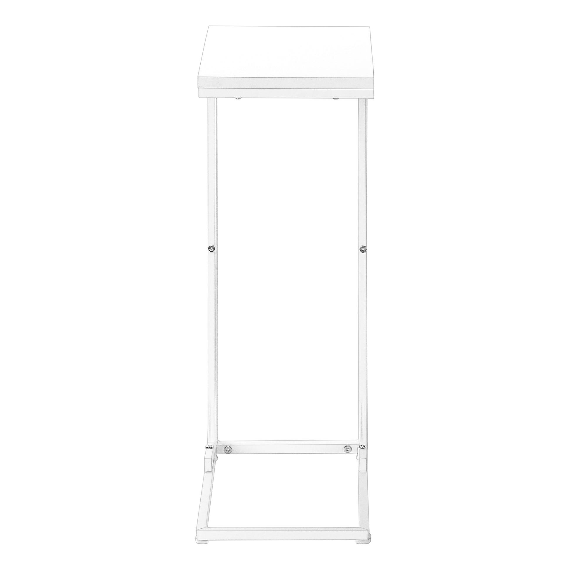 White minimalist side table with slender metal frame and clean white tabletop