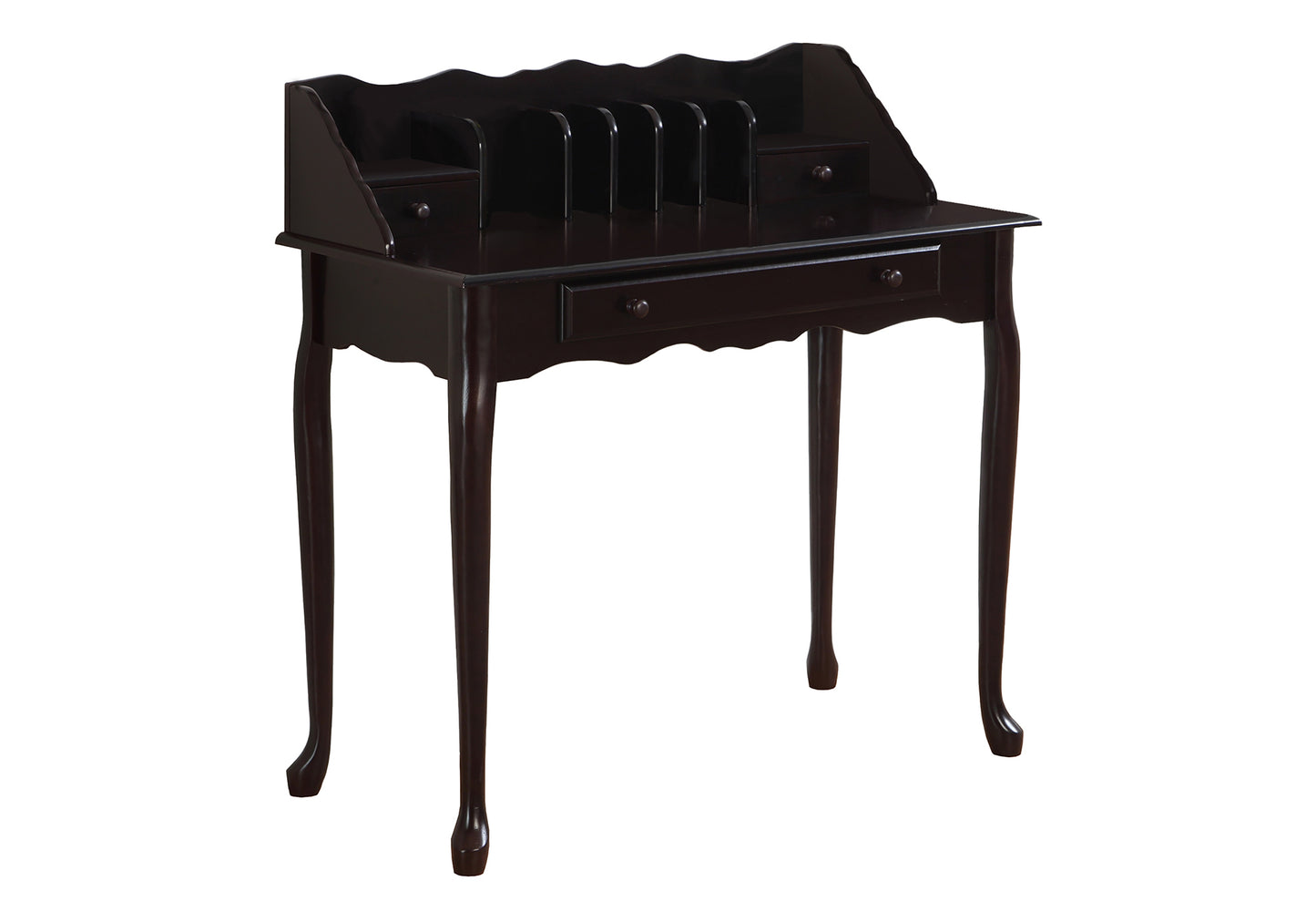 Dark brown vintage secretary desk with drawers and mail sorter