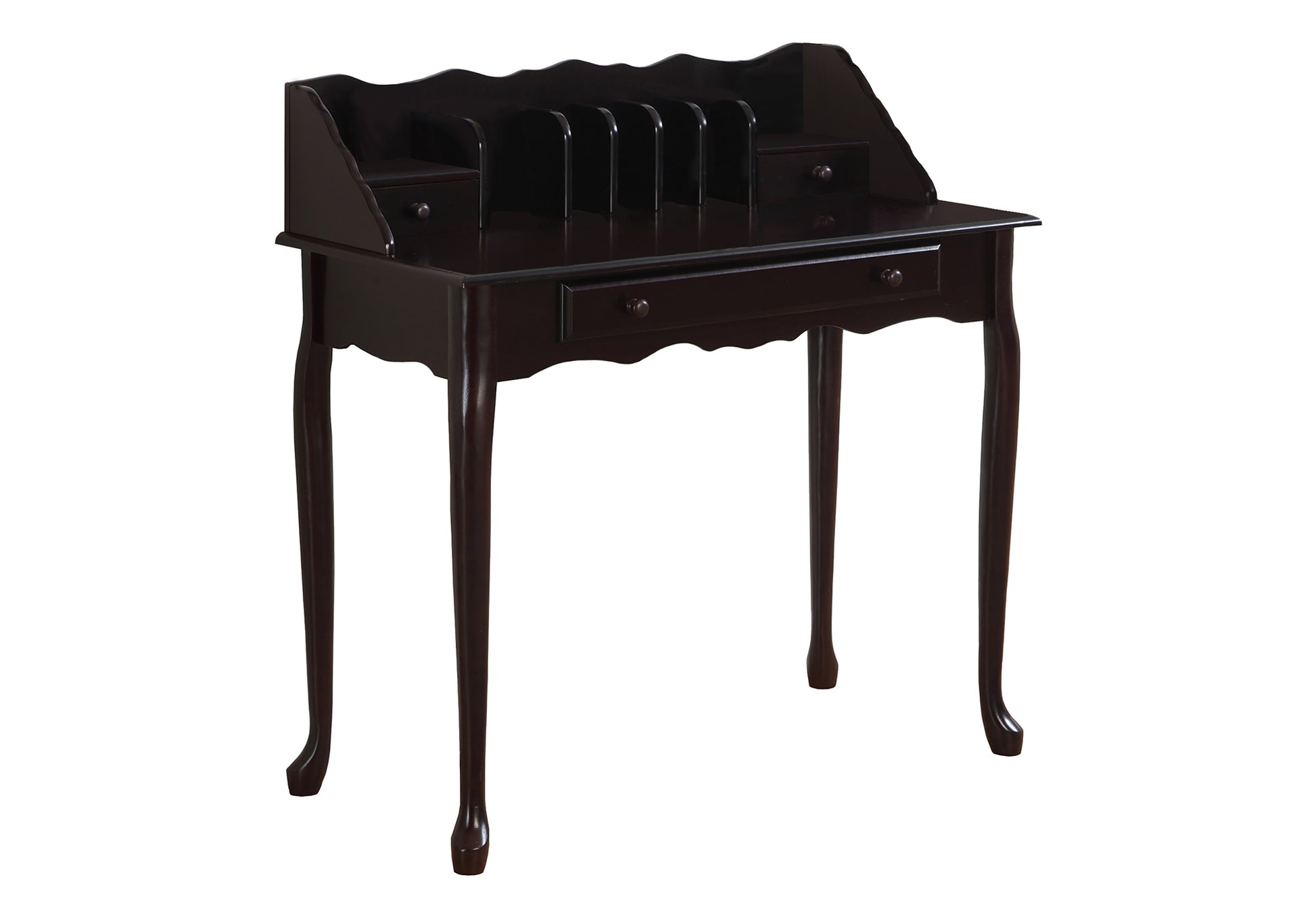 Dark brown vintage secretary desk with drawers and mail sorter
