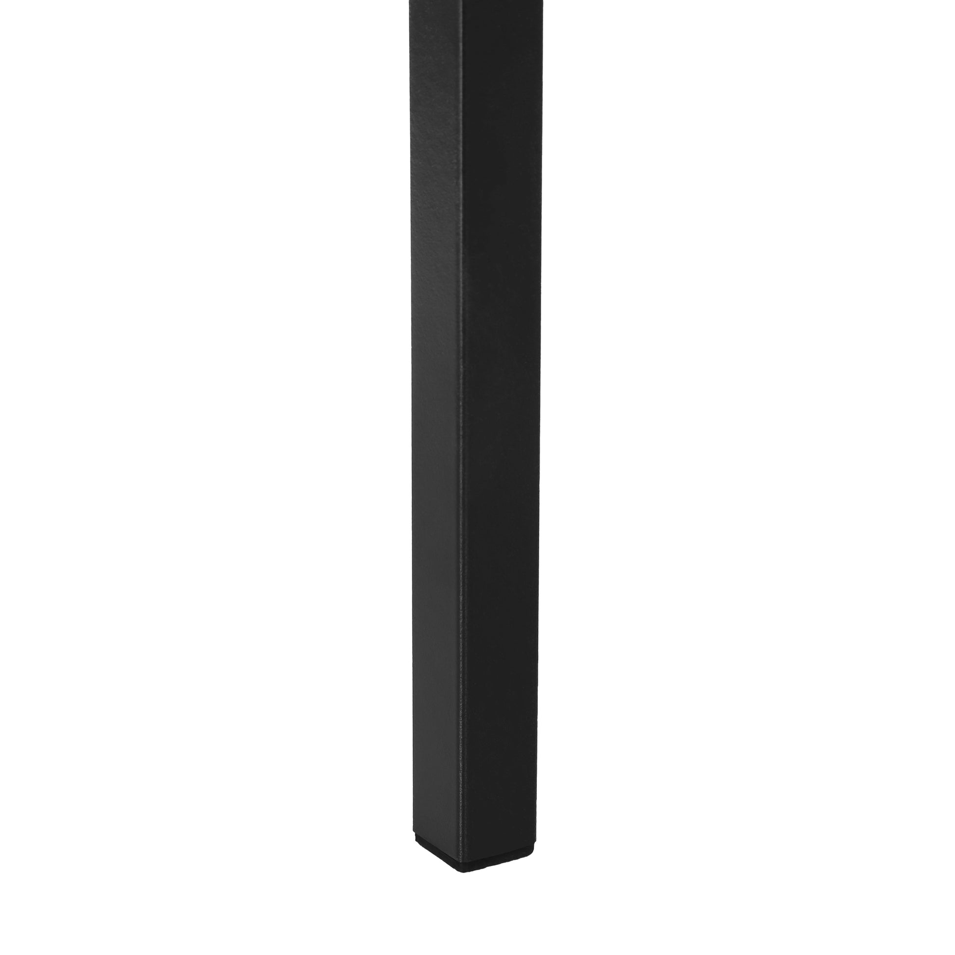 Black metal table leg with textured finish and protective foot