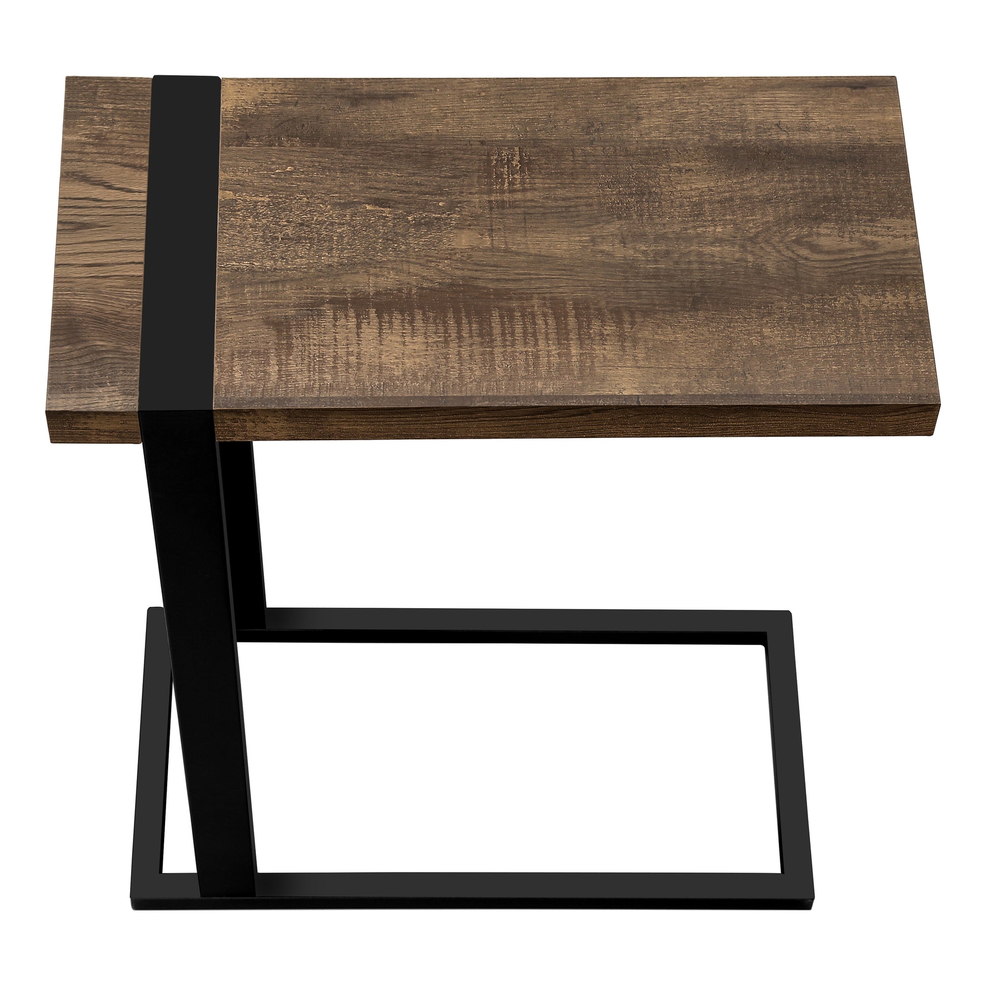 Rustic wood grain console table with black metal frame and legs for modern living spaces