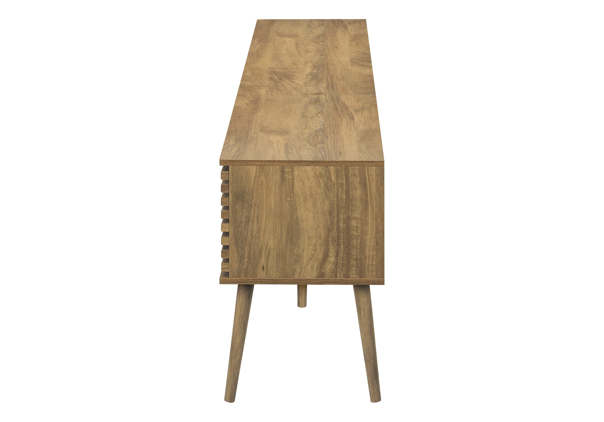 Wooden sideboard with slatted drawer fronts and tapered legs