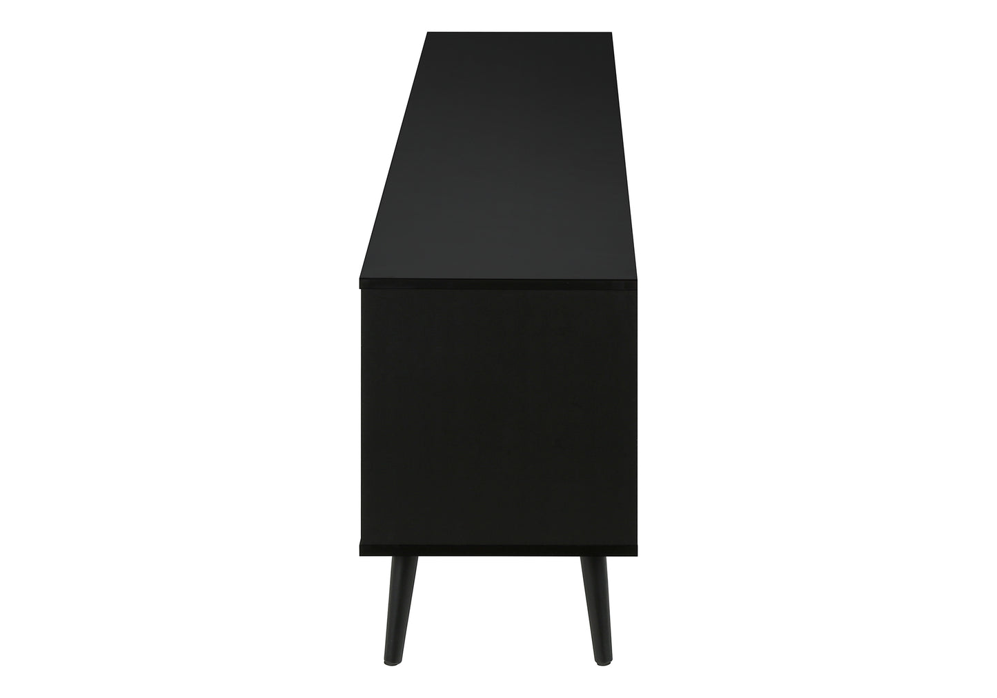 Sleek black media console with tapered legs modern design for living rooms