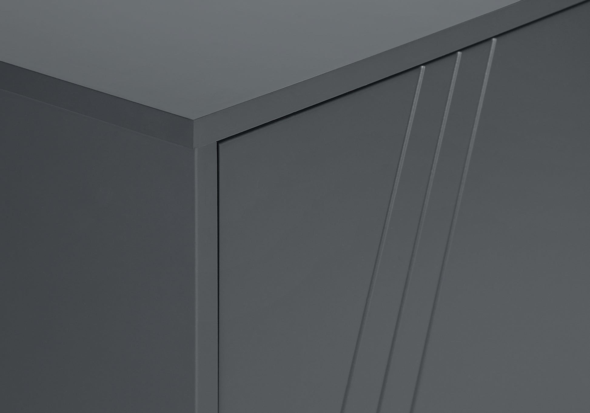 Modern dark gray cabinet with grooved door detail contemporary furniture
