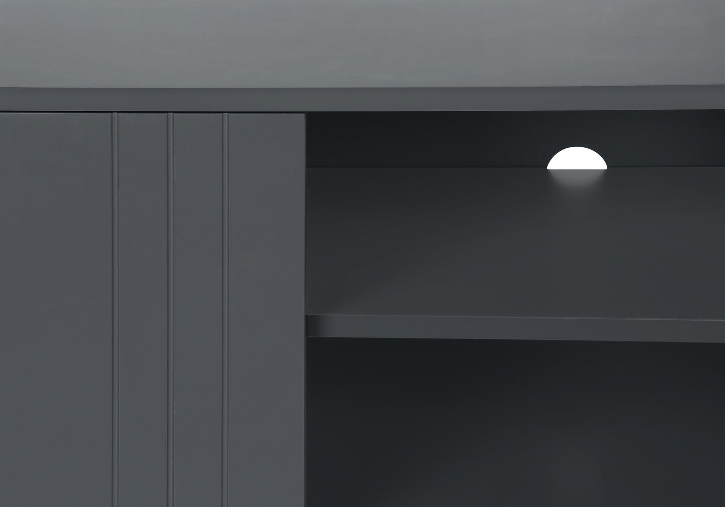 Dark grey modern cabinet with fluted door detail ideal for living room storage