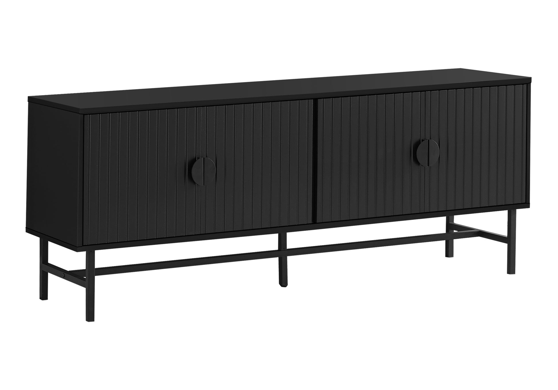 Black ribbed cabinet with two doors and modern metal legs a stylish sideboard