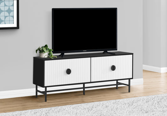 Modern black and white media console with ribbed doors perfect for a living room