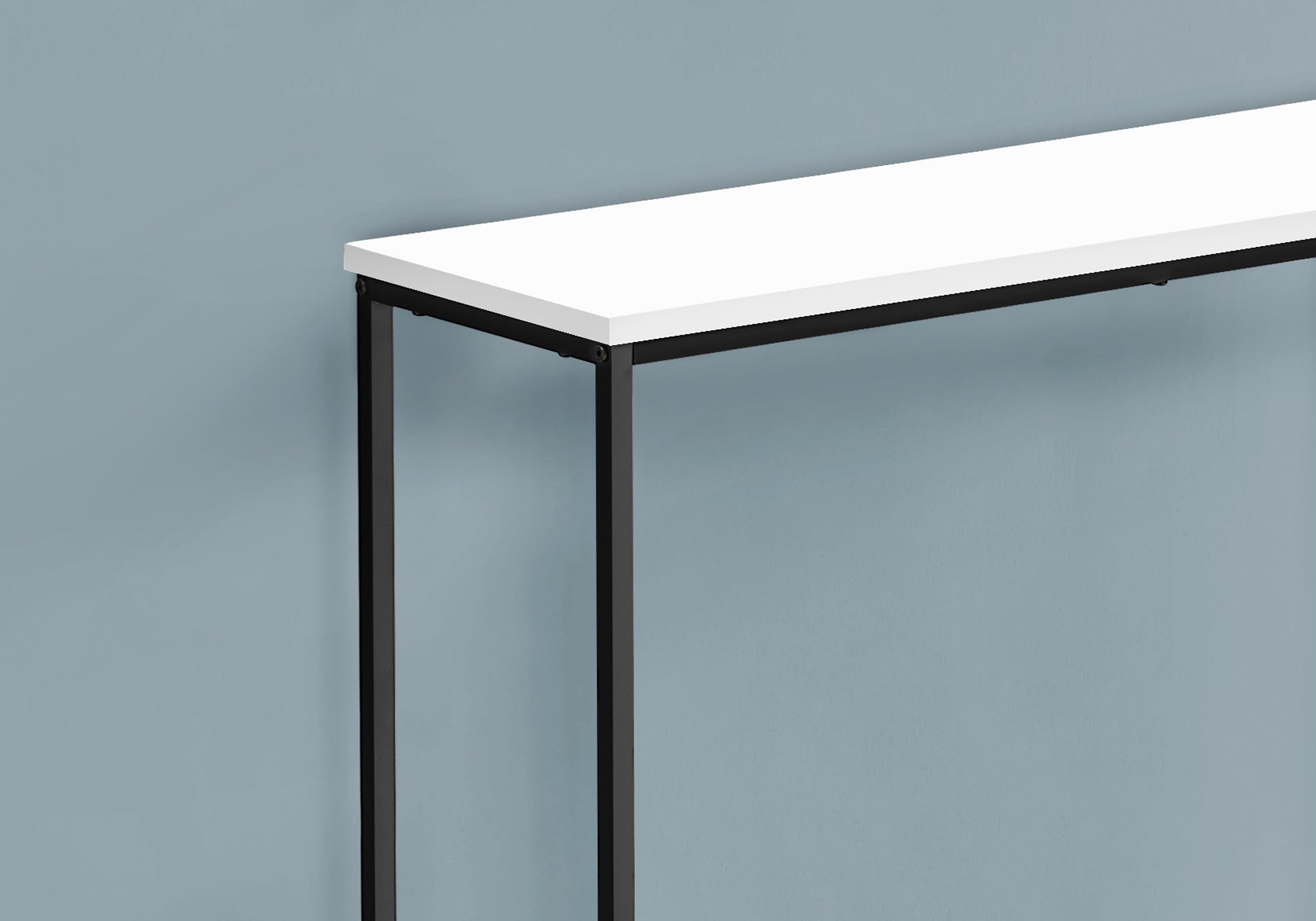 Sleek white console table with black metal legs modern entryway furniture