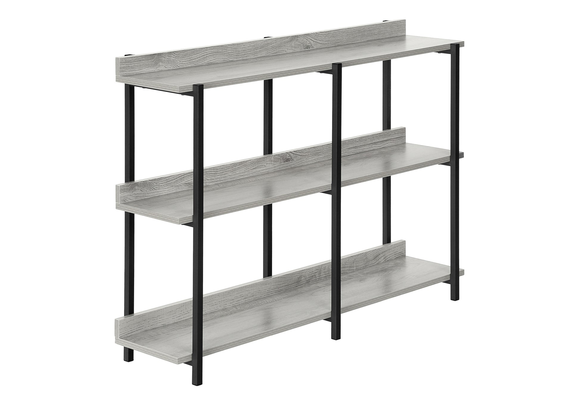 Modern grey wood shelf bookshelf with black metal frame for home organization