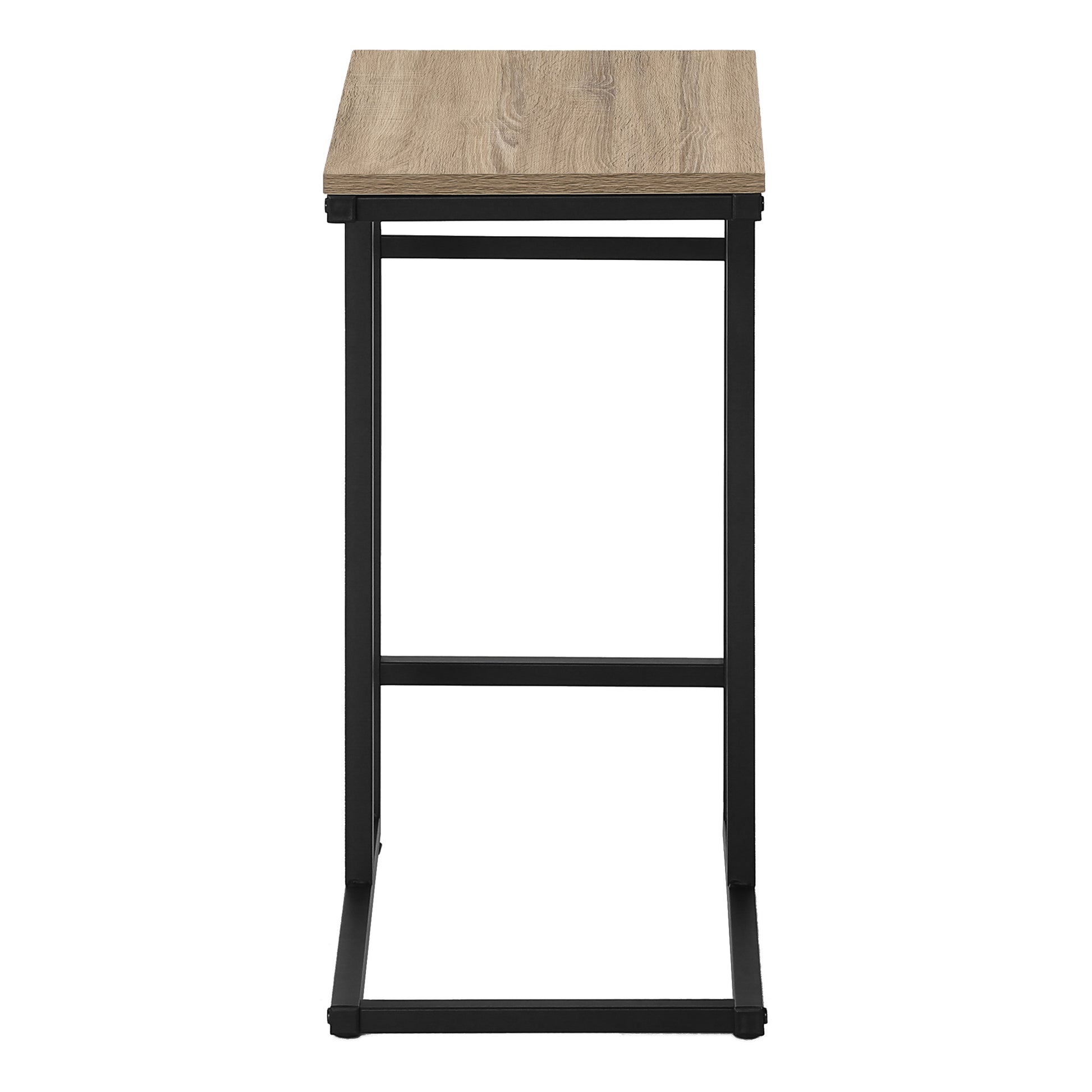 Modern bar stool with light oak wood seat and black metal frame