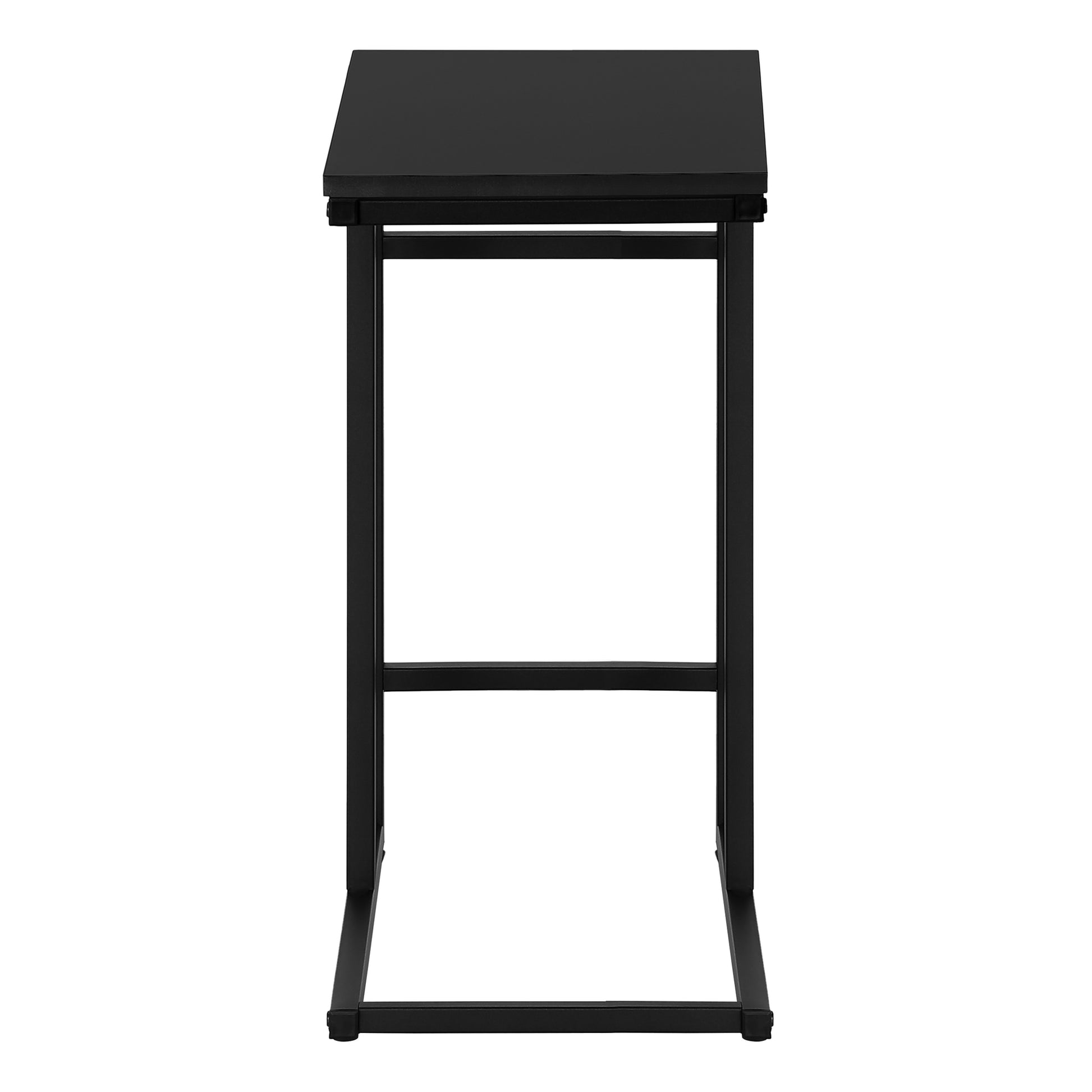 Sleek black metal frame with a minimalist black tabletop perfect for a modern bar stool