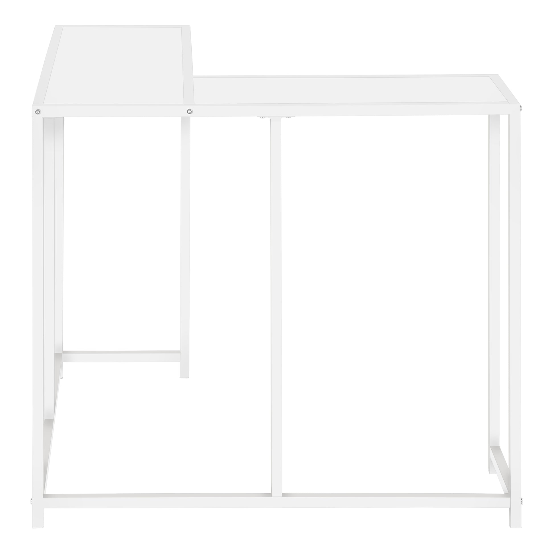 White metal Lshaped computer desk with clean lines and open frame design