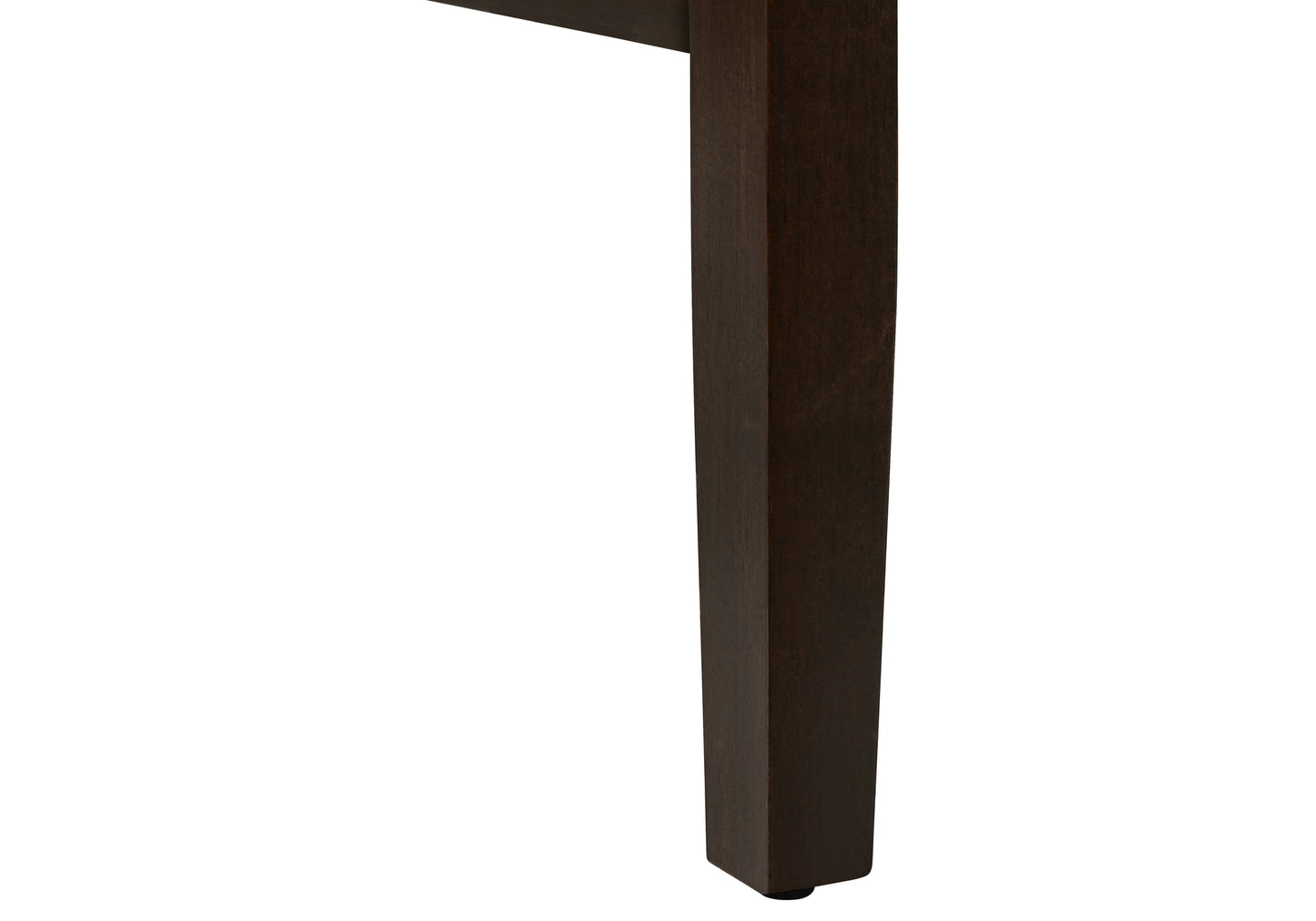 Dark espresso wooden table leg with tapered design and protective foot pad
