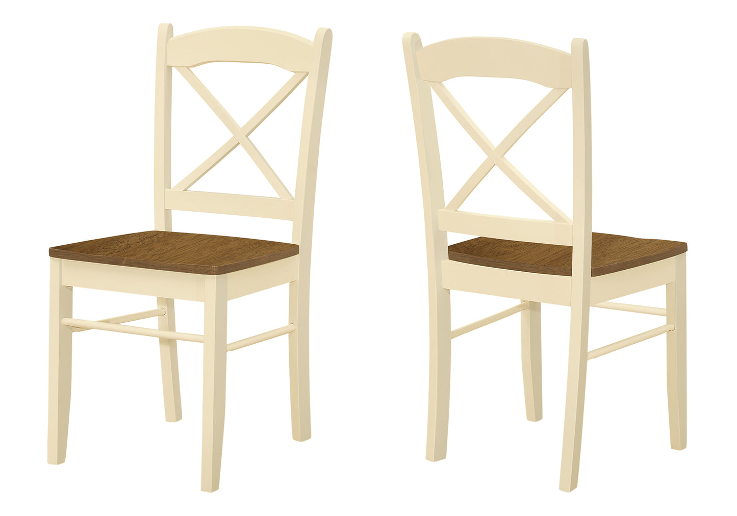 Cream wooden dining chair with crossback detail and dark wood seat