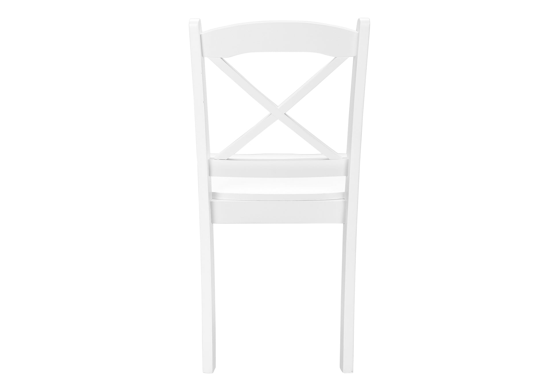 White wooden crossback dining chair with curved top rail and slatted seat