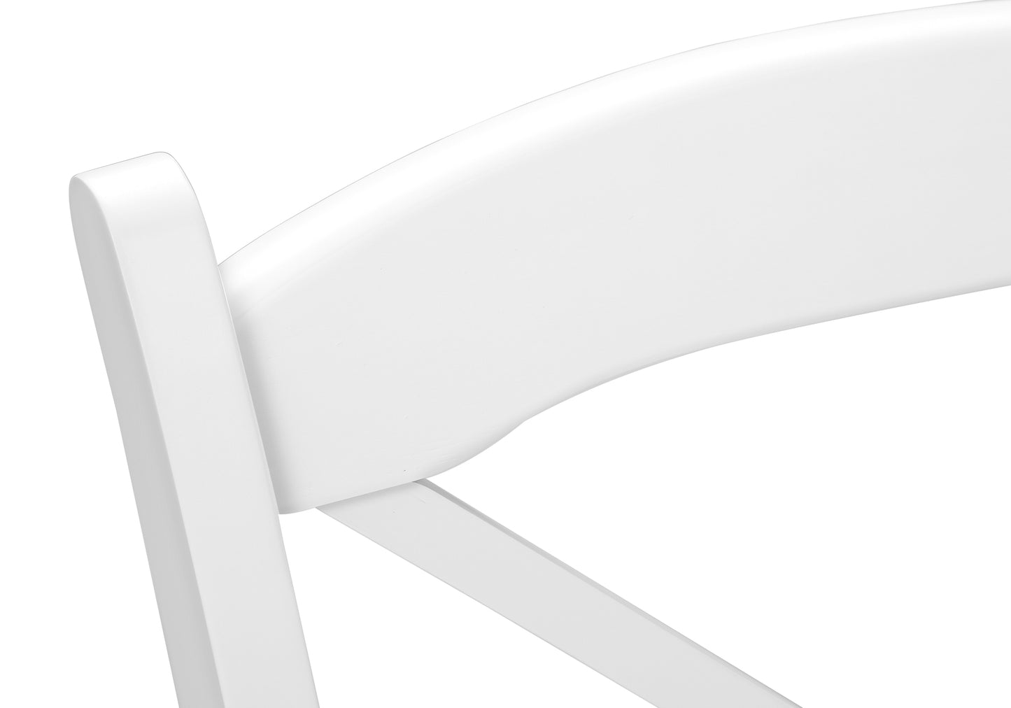Detail of a sleek white modern chair back and leg