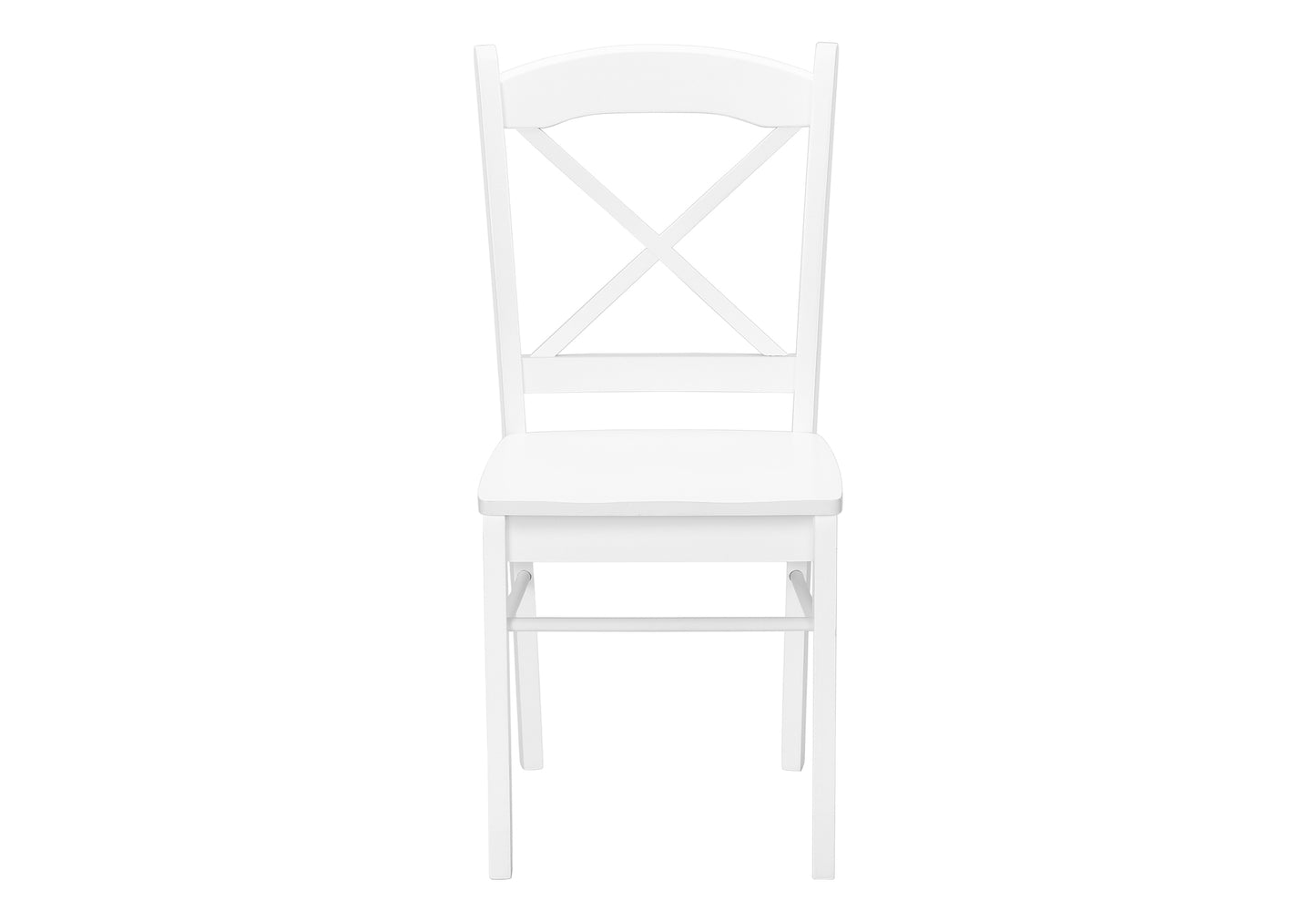 White wooden dining chair with cross back detail and solid seat