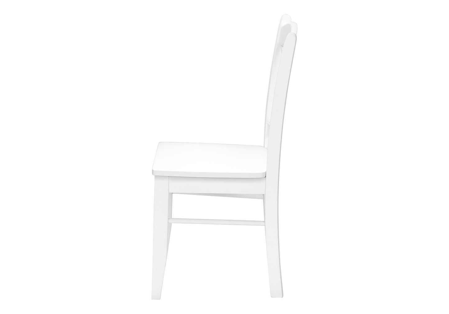 Side view of a minimalist white wooden dining chair with a sculpted backrest