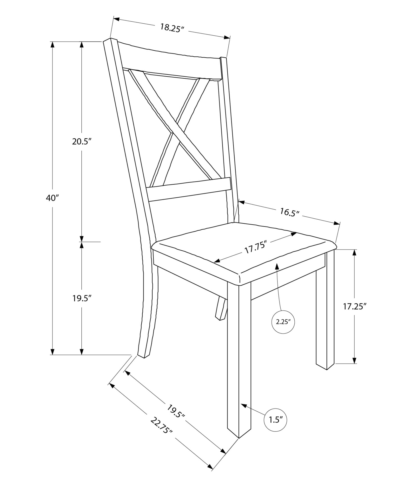 Wooden dining chair with Xback detail  inch width