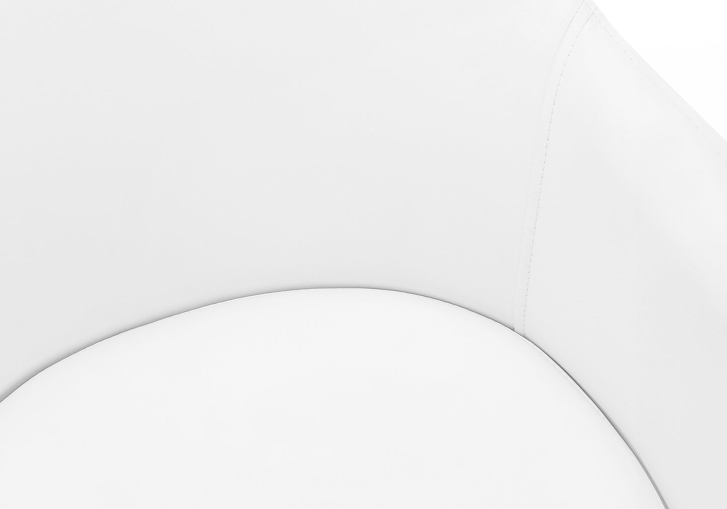 Closeup of a white curved synthetic leather panel with visible stitching