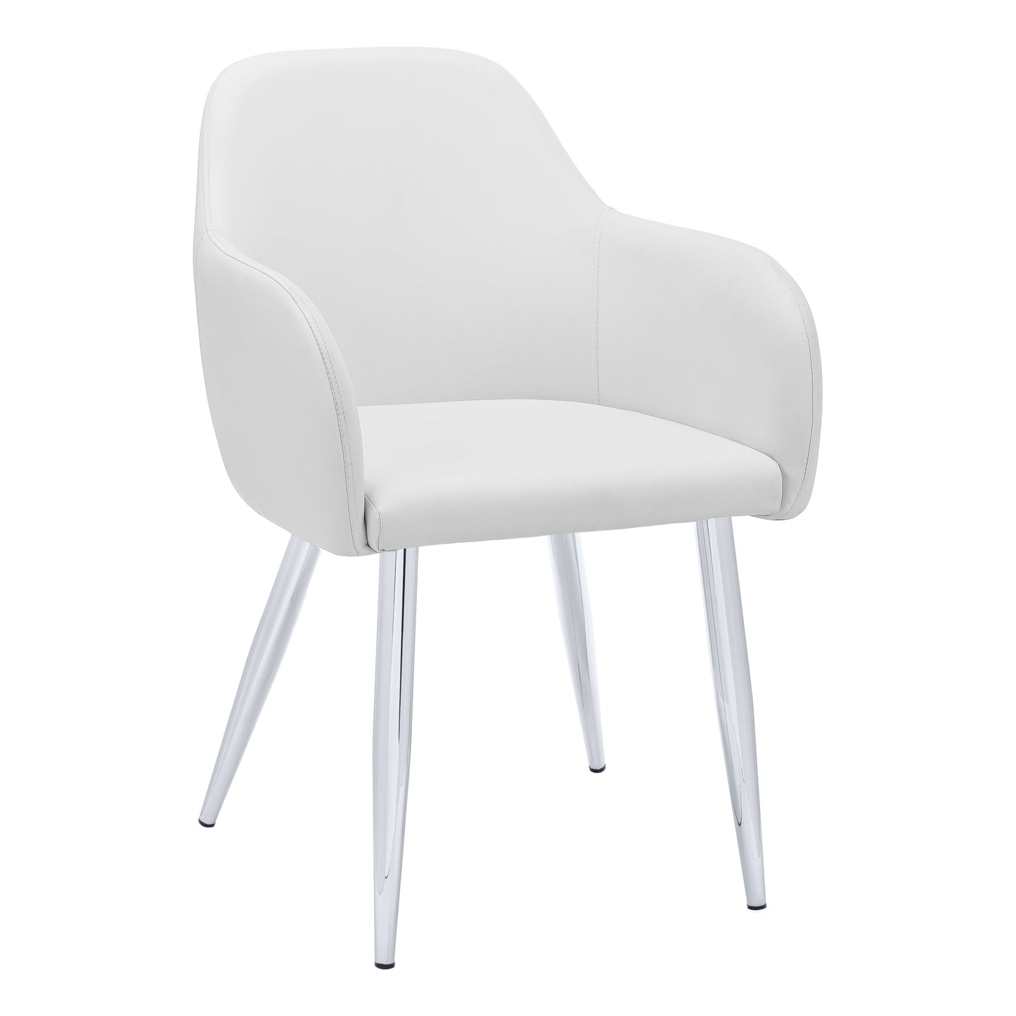 White upholstered accent chair with chrome legs for modern dining rooms