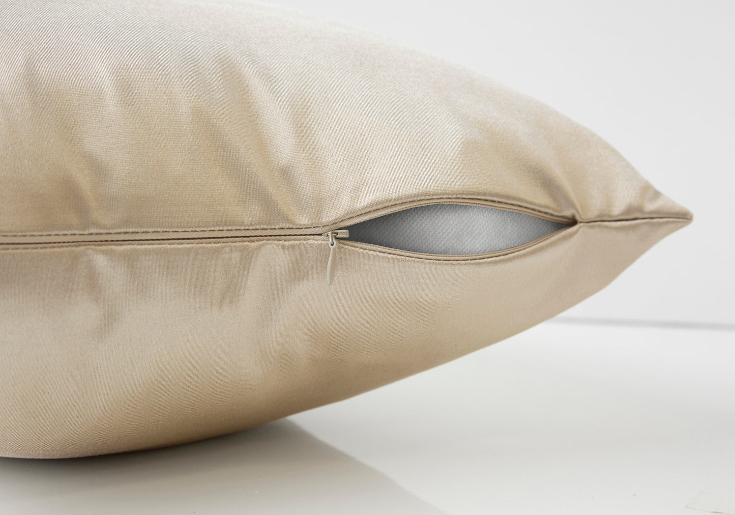 Champagne satin cushion cover with a hidden zipper closure x inch size