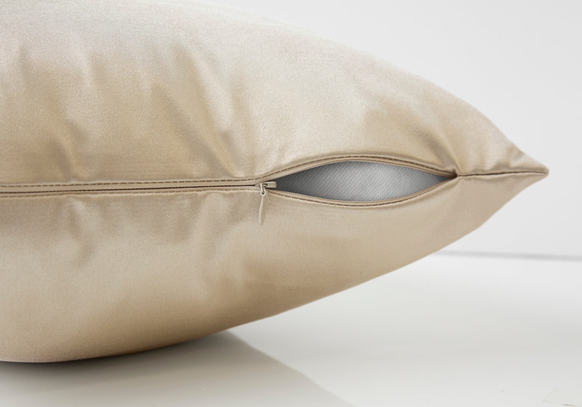 Champagne satin cushion cover with a hidden zipper closure x inch size