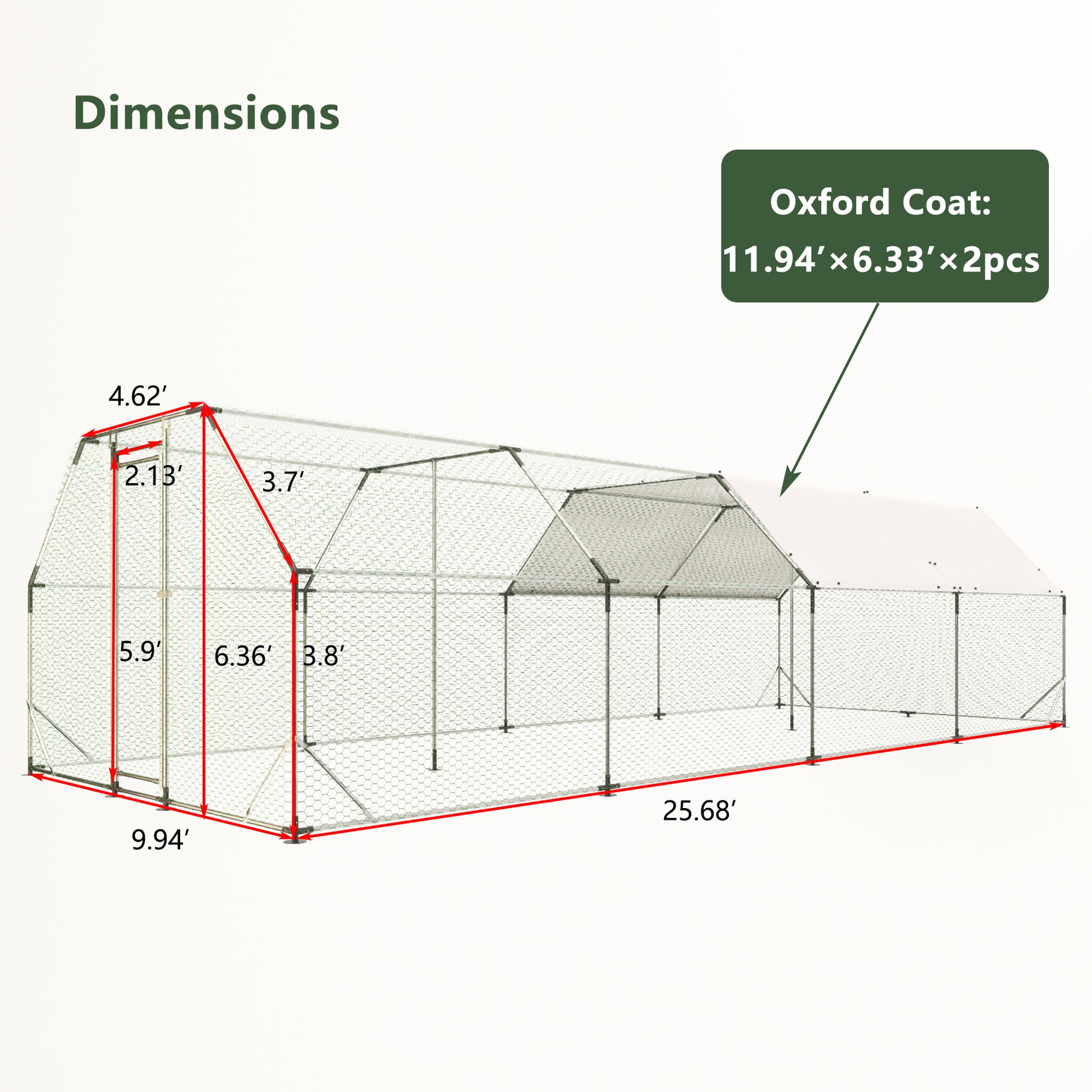 Large walkin chicken coop dimensions  L x  W x  H