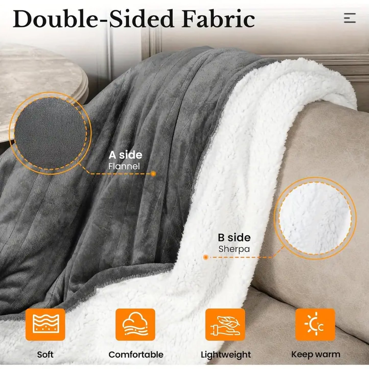Gray flannel and white sherpa doublesided throw blanket soft and cozy