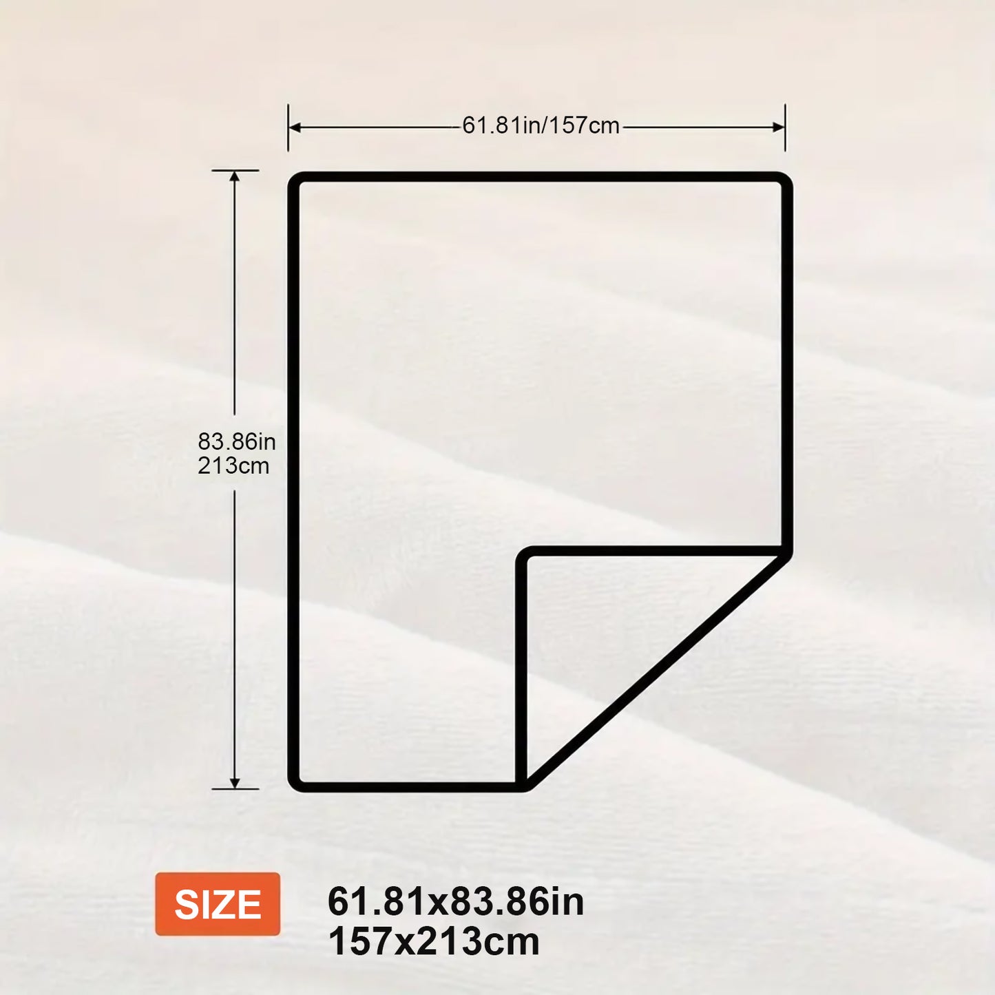 Diagram showing oversized throw blanket dimensions in x in cm x cm