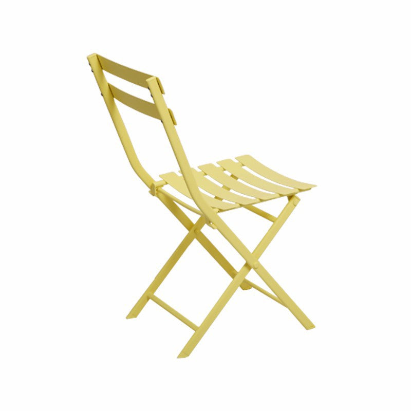 Yellow metal folding bistro chair with slatted seat and back