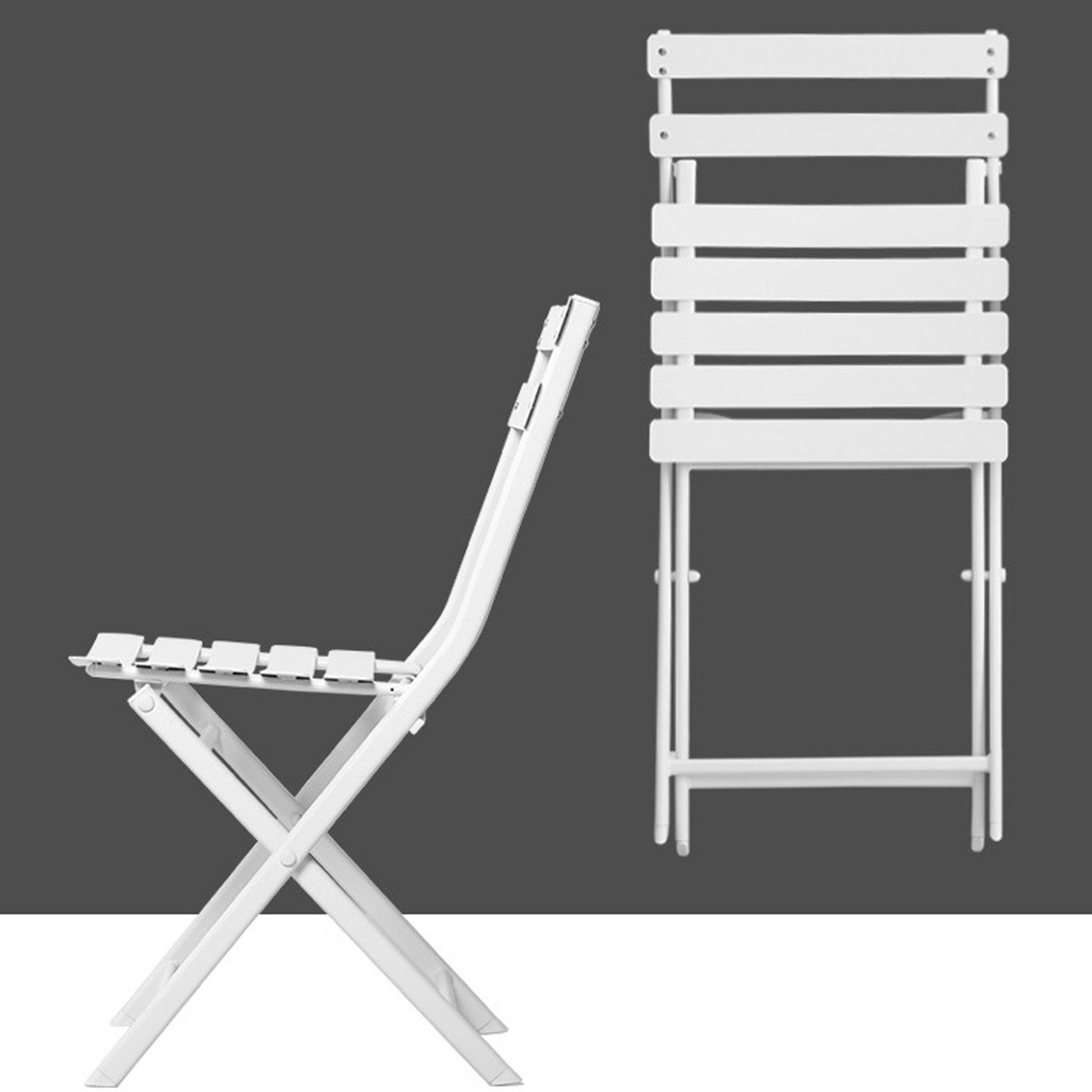 White metal folding chair side view lightweight and portable for outdoor use