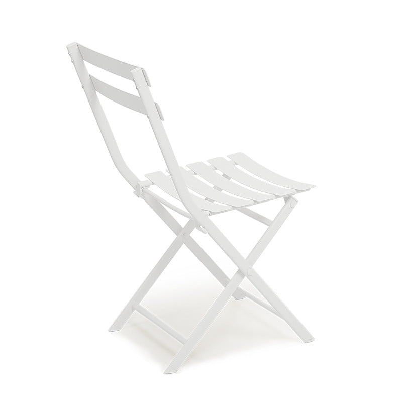White metal folding chair with slatted seat and back