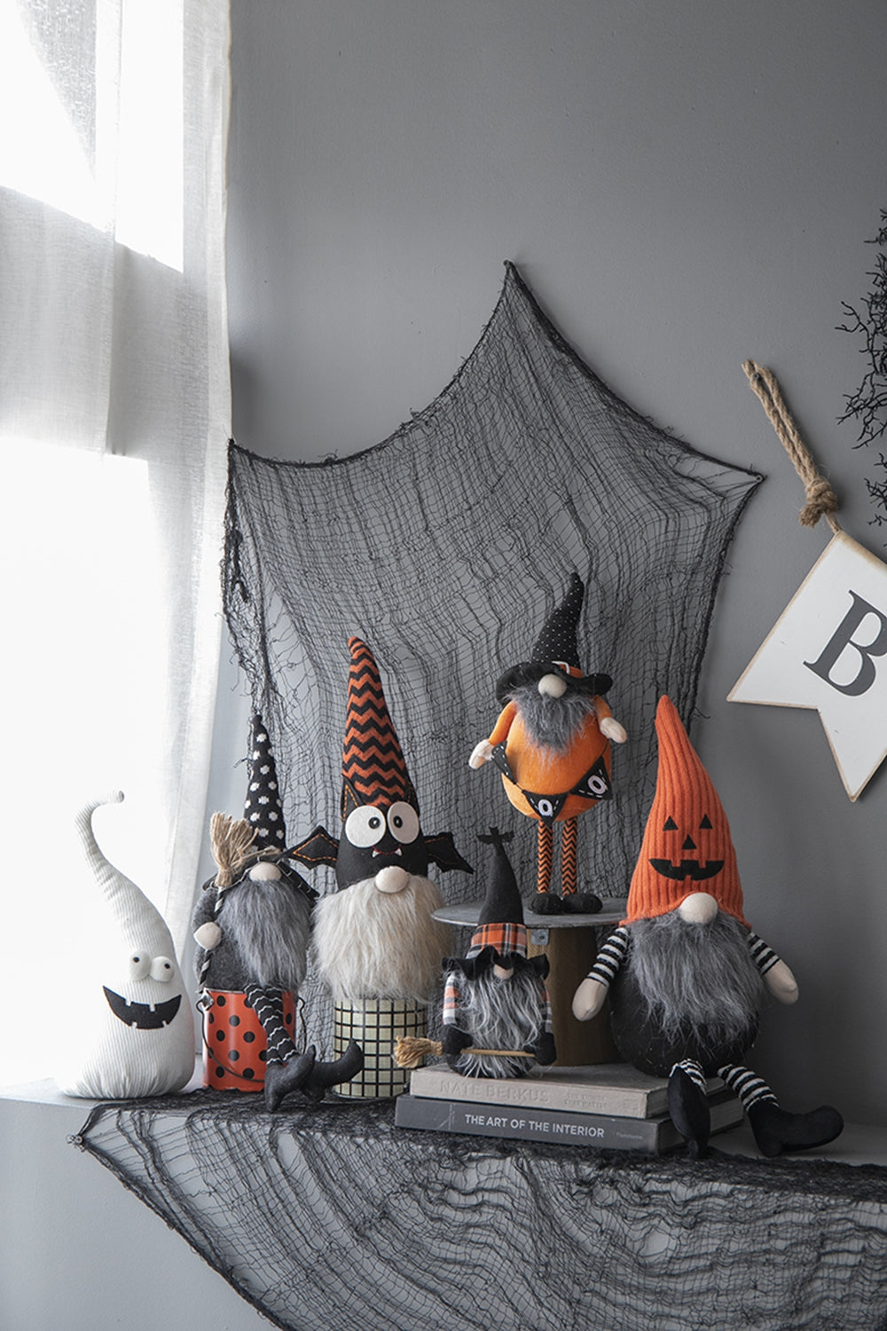Set of  Halloween gnomes with pointed hats and plush beards